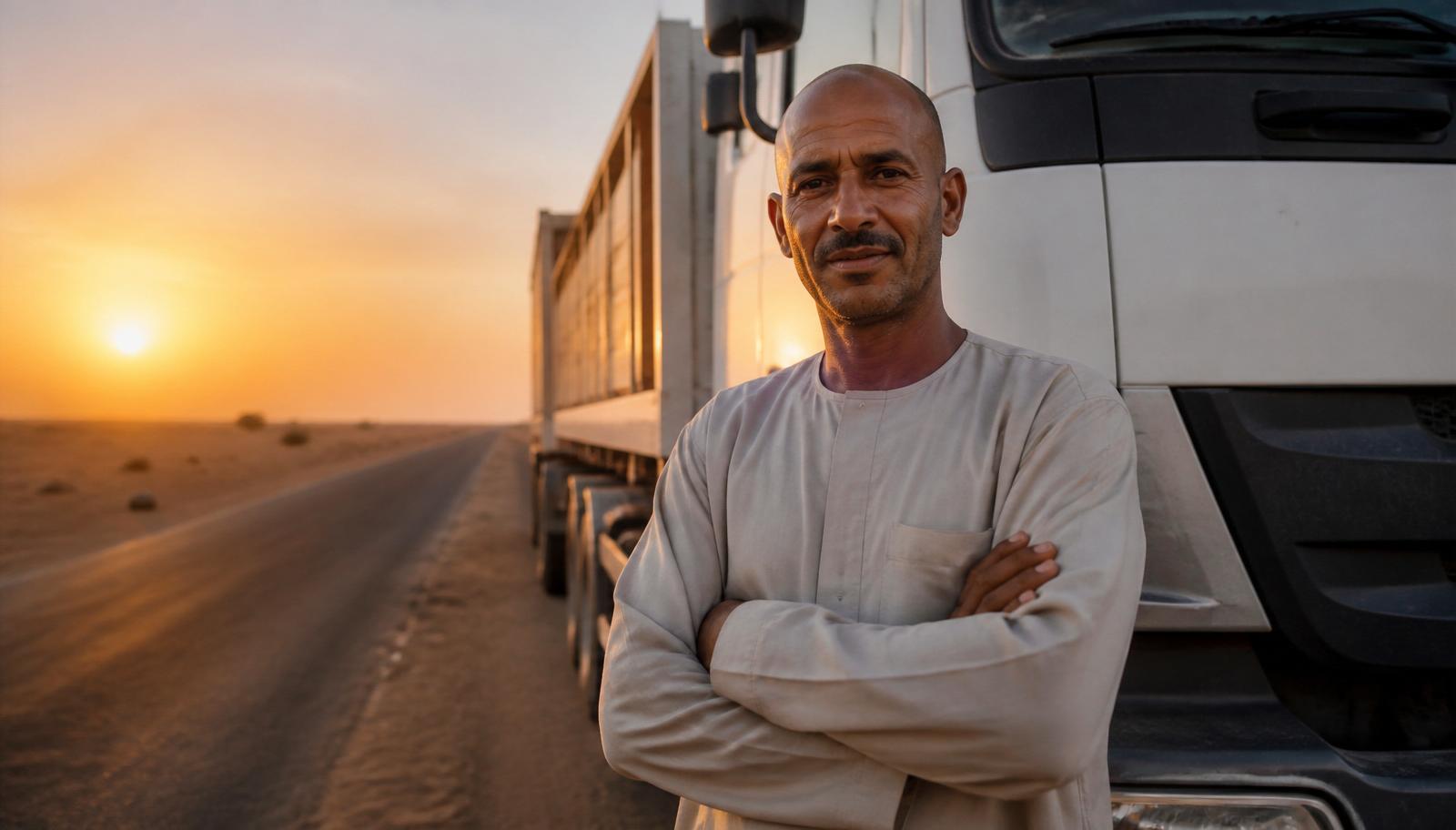 Chauffeur STAM Logistic sur une piste désertique